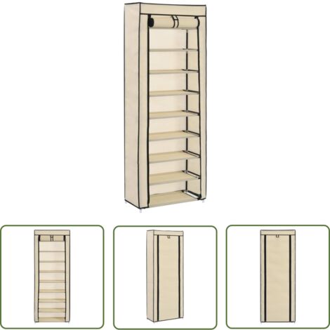 The Living Store Schuhschrank mit Abdeckung Cremeweiß 57 x 29 x 162 cm Stoff - Schuhschrank - Schuhregal - Schrank - Garderobe - Aufbewahrungssystem
