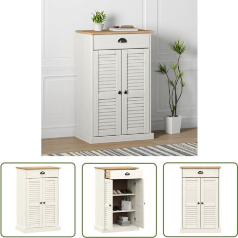The Living Store Schuhschrank VIGO Weiß 60x35x96 cm Massivholz Kiefer - Schuhschrank - Holzschrank - Garderobe - Einbauschrank - Regal