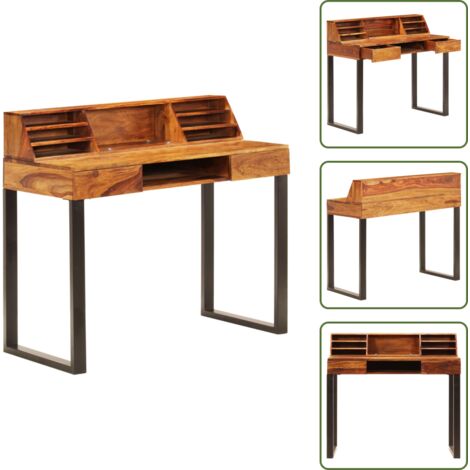 The Living Store Scrivania 110x50x94 cm Massello di Acacia e Acciaio - Scrivania vintage