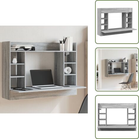 The Living Store Scrivania a Parete Grigio Sonoma 105x48x75cm Legno Multistrato - Scrivania da parete