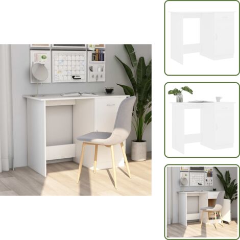 The Living Store Scrivania Bianca 100x50x76 cm in Legno Multistrato - Scrivania moderna