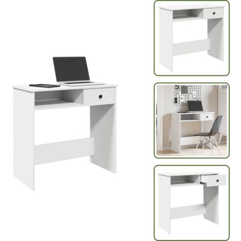 The Living Store Scrivania Bianca 80x40x75 cm in Legno Multistrato - Scrivania da studio