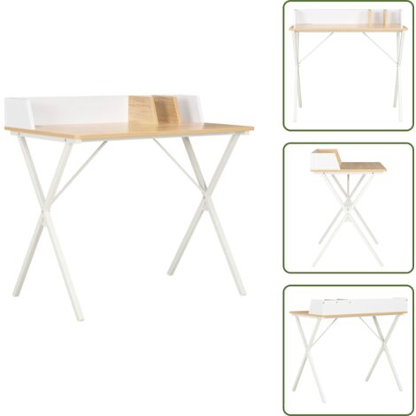 The Living Store Scrivania Bianca e Naturale 80x50x84 cm - Scrivania in legno