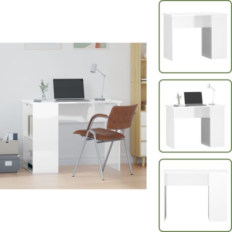 The Living Store Scrivania Bianco Lucido 100x55x75 cm in Legno Multistrato - Scrivania da ufficio