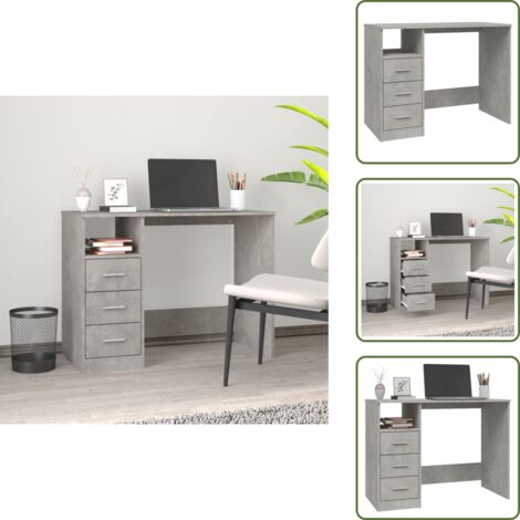 The Living Store Scrivania Cassetti Grigio Cemento 102x50x76cm Legno Multistrato - Scrivania da ufficio