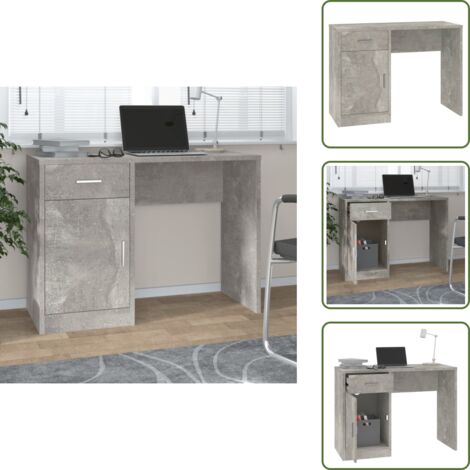 The Living Store Scrivania Cassetto Grigio cemento 100x40x73cm Legno Multistrato - Cassetto