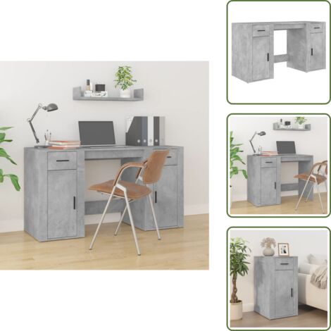 The Living Store Scrivania con Armadietto Grigio Cemento in Legno Multistrato - Armadietto per ufficio