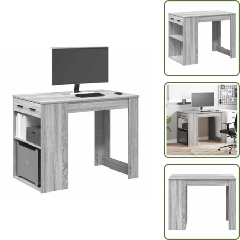 The Living Store Scrivania con Cassetto Ripiano Grigio Sonoma Legno Multistrato - Scrivania grigio sonoma