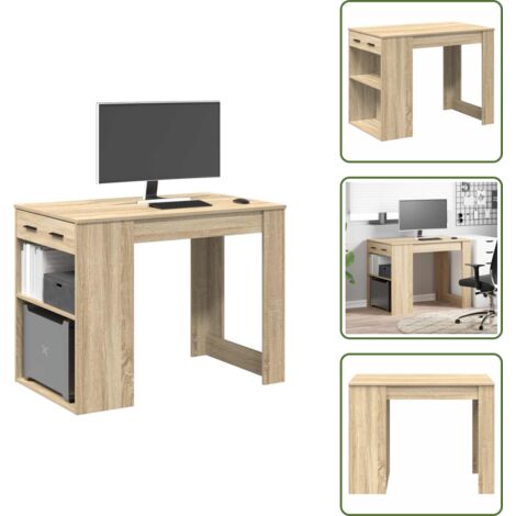 The Living Store Scrivania con Cassetto Ripiano Rovere Sonoma Legno Multistrato - Scrivania in truciolato