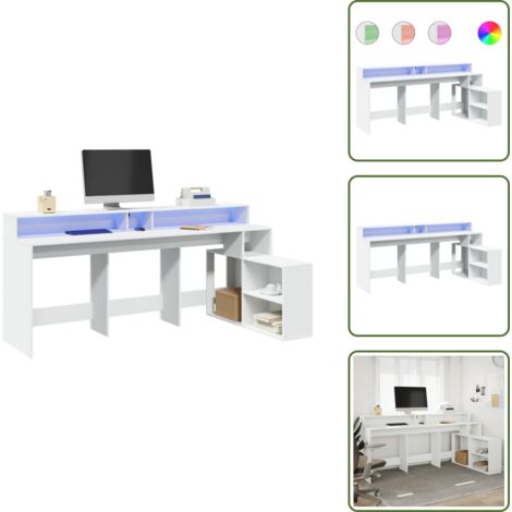 The Living Store Scrivania con Luci LED Bianca 200x104x91 cm in Truciolato - Scrivania in truciolato