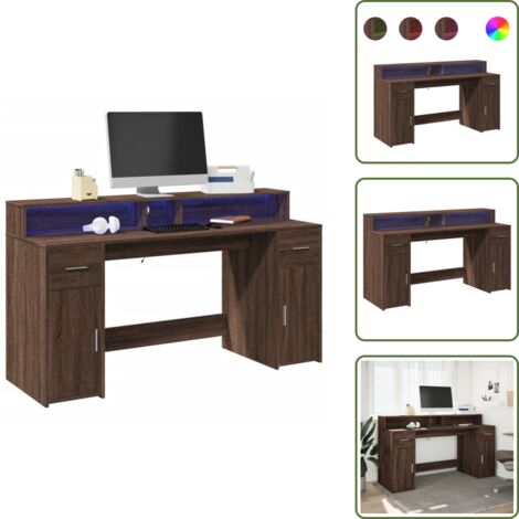 The Living Store Scrivania con Luci LED Marrone Rovere 160x55x91 cm Multistrato - Scrivania multistrato