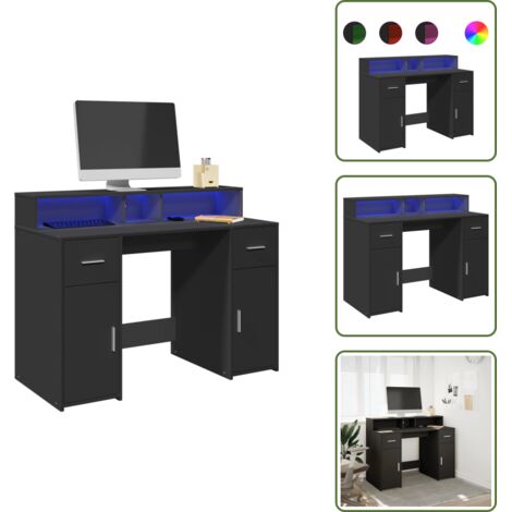 The Living Store Scrivania con Luci LED Nera 120x55x91 cm in Legno Multistrato - Scrivania in truciolato