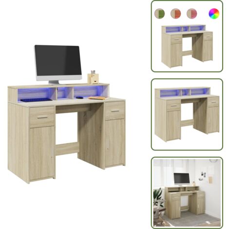 The Living Store Scrivania con Luci LED Rovere Sonoma 120x55x91cm in Multistrato - Scrivania in truciolato