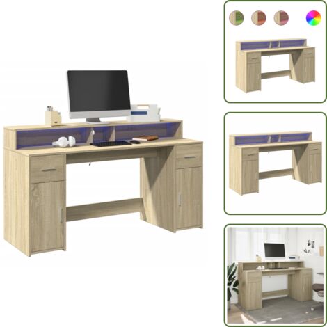 The Living Store Scrivania con Luci LED Rovere Sonoma 160x55x91cm in Multistrato - Scrivania in truciolato