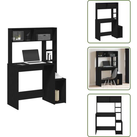 The Living Store Scrivania con Mensole Nera 100x45x140 cm in Legno Multistrato - Scrivania in truciolato