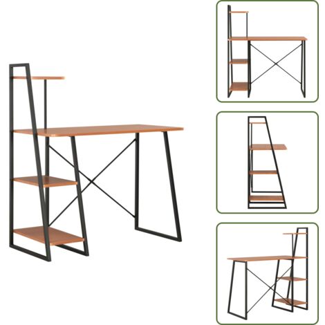 The Living Store Scrivania con Mensole Nera e Marrone 102x50x117 cm - Scaffalature