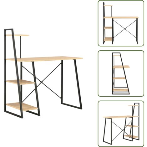 The Living Store Scrivania con Mensole Nera e Rovere 102x50x117 cm - Scaffale