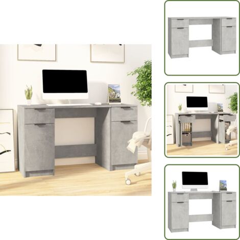 The Living Store Scrivania con Mobile Laterale Grigio Cemento Legno Multistrato - Scrivania in legno multistrato