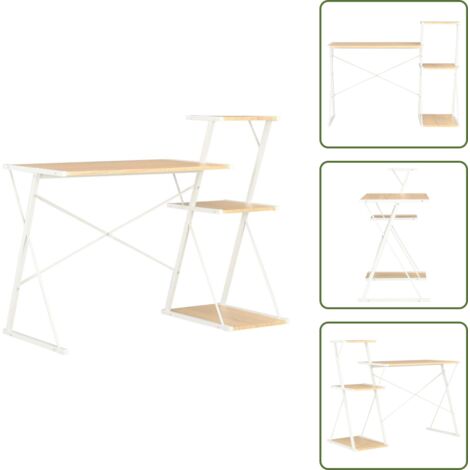 The Living Store Scrivania con Ripiano Bianca e Rovere 116x50x93 cm - Scrivania moderna