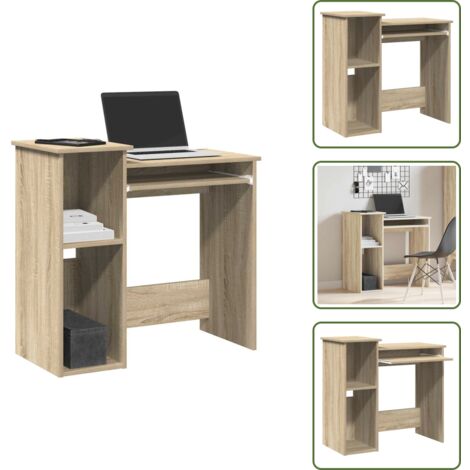 The Living Store Scrivania e Ripiani Rovere Sonoma 84x40x78 cm Legno Multistrato - Scrivania in truciolato