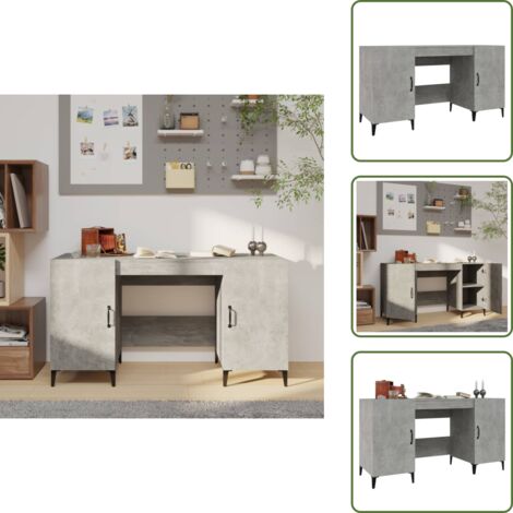 The Living Store Scrivania Grigio Cemento 140x50x75 cm in Legno Multistrato - Scrivania da ufficio