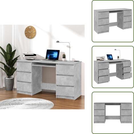 The Living Store Scrivania Grigio Cemento 140x50x77 cm in Legno Multistrato - Scrivania per ufficio