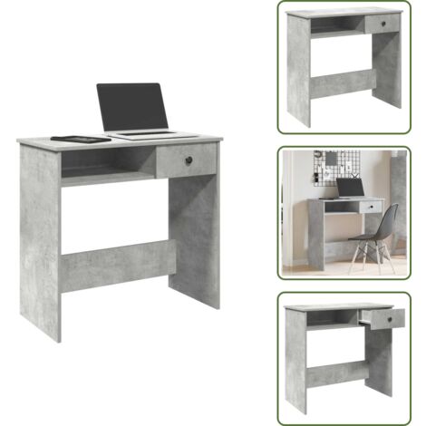 The Living Store Scrivania Grigio Cemento 80x40x75 cm in Legno Multistrato - Scrivania da ufficio