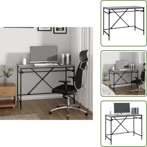 The Living Store Scrivania Grigio Sonoma 100x50x75 cm Legno Multistrato e Ferro - Scrivania in legno multistrato