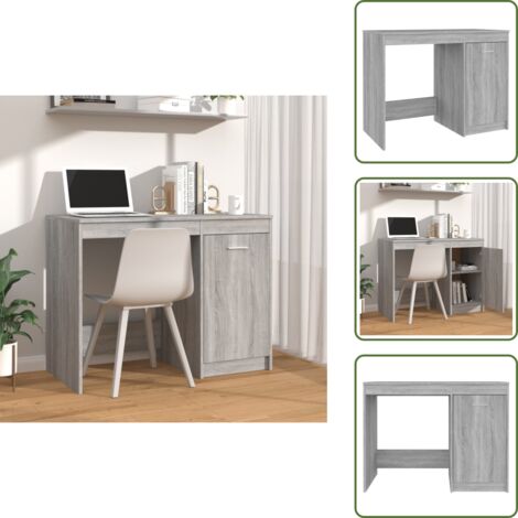 The Living Store Scrivania Grigio Sonoma 100x50x76 cm in Legno Multistrato - Scrivania moderna