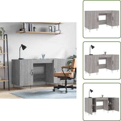 The Living Store Scrivania Grigio Sonoma 140x50x75 cm in Legno Multistrato - Scrivania in legno