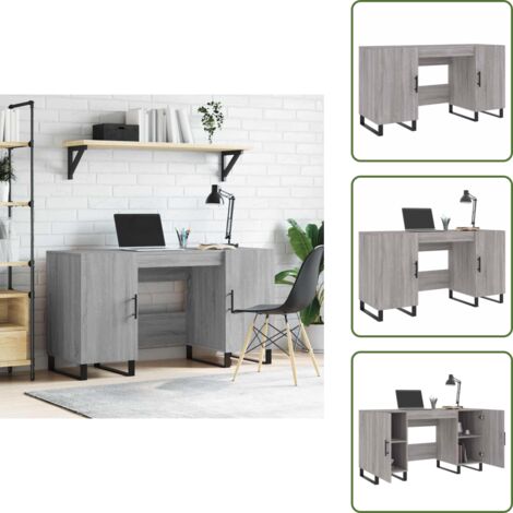 The Living Store Scrivania Grigio Sonoma 140x50x75 cm in Legno Multistrato - Scrivania in legno