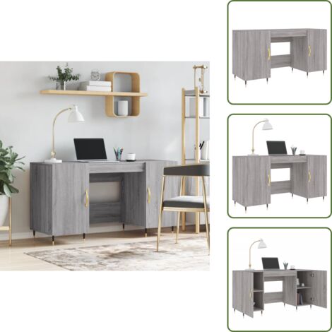 The Living Store Scrivania Grigio Sonoma 140x50x75 cm in Legno Multistrato - Scrivania in legno