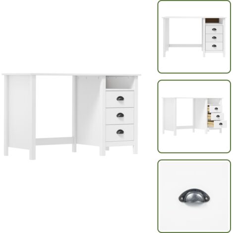 The Living Store Scrivania Hill 3 Cassetti 120x50x74 cm Massello di Pino - Scrivania con cassetti