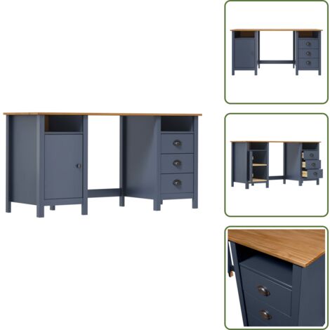 The Living Store Scrivania Hill Grigia 150x50x74 cm in Massello di Pino - Scrivania in pino