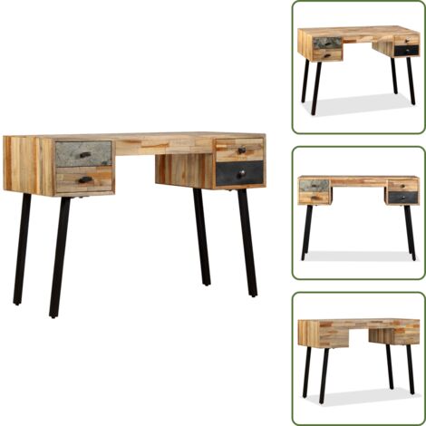The Living Store Scrivania in Legno Massello di Teak di Recupero 110x50x76 cm - Scrivania vintage
