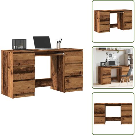 The Living Store Scrivania Legno Antico 140x50x77 cm in Legno Multistrato - Scrivania da ufficio