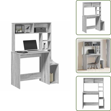 The Living Store Scrivania Mensole Grigio Sonoma 100x45x140 cm Legno Multistrato - Scrivania da studio