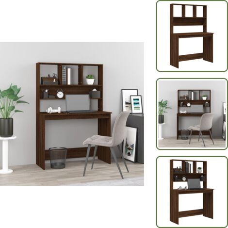 The Living Store Scrivania Mensole Rovere Marrone 102x45x148cm Legno Multistrato - Scrivania da ufficio