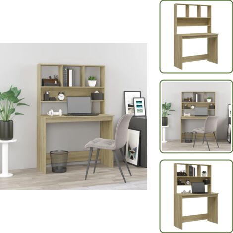 The Living Store Scrivania Mensole Rovere Sonoma 102x45x148 cm Legno Multistrato - Scrivania da ufficio