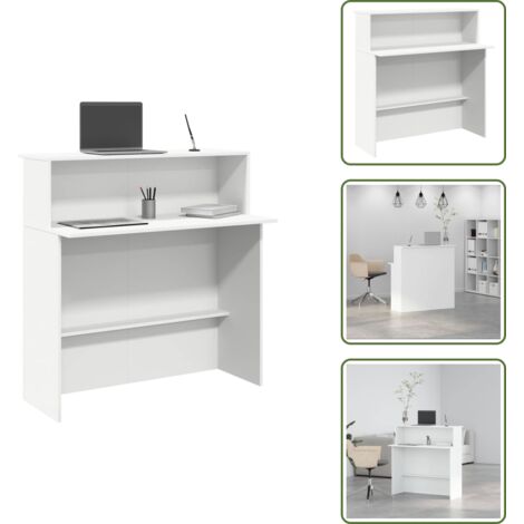 The Living Store Scrivania per Reception Bianca 100x50x103,5 cm in Legno Massello - Scrivania in legno