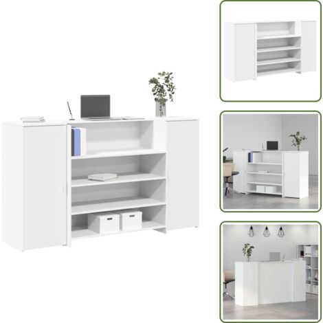 The Living Store Scrivania per Reception Bianca 180x50x103,5 cm in Legno Massello - Bancone reception