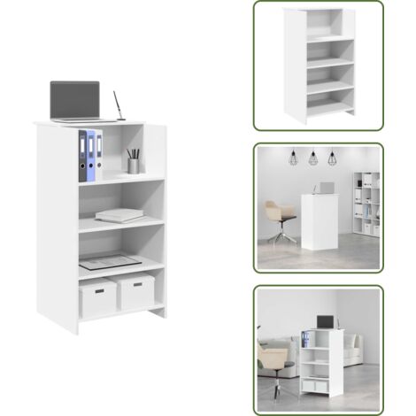 The Living Store Scrivania per Reception Bianca 55x50x103,5 cm in Legno Massello - Scrivania in legno