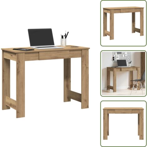 The Living Store Scrivania Rovere Artigianale 100x45x75 cm in Legno Multistrato - Scrivania da studio