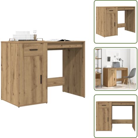 The Living Store Scrivania Rovere Artigianale 100x49x75 cm in Legno Multistrato - Scrivania da ufficio