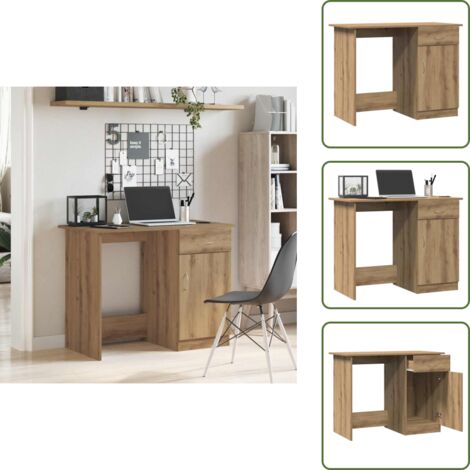 The Living Store Scrivania Rovere Artigianale 100x50x76 cm in Legno Multistrato - Scrivania multistrato