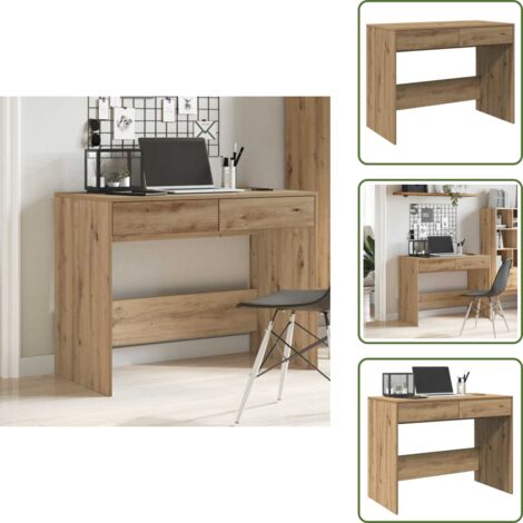 The Living Store Scrivania Rovere Artigianale 101x50x76,5cm in Legno Multistrato - Scrivania da ufficio