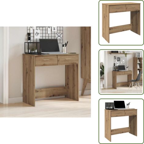 The Living Store Scrivania Rovere Artigianale 80x40x75 cm in Legno Multistrato - Scrivania Rovere