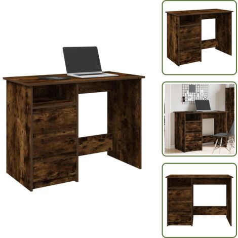 The Living Store Scrivania Rovere Fumo 102x50x75 cm in Legno Multistrato - Scrivania da studio