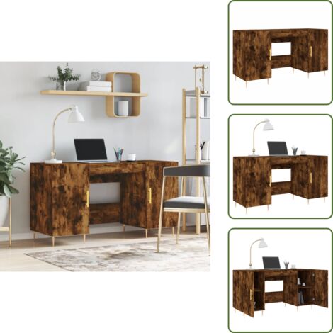 The Living Store Scrivania Rovere Fumo 140x50x75 cm in Legno Multistrato - Scrivania da studio