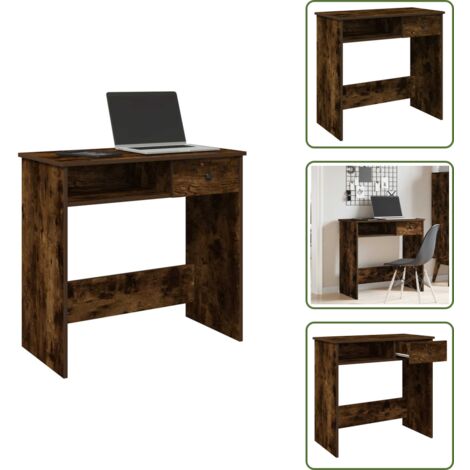 The Living Store Scrivania Rovere Fumo 80x40x75 cm in Legno Multistrato - Scrivania da studio
